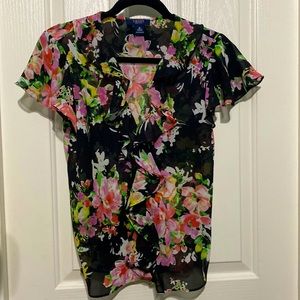 Chaps floral ruffles blouse size M.